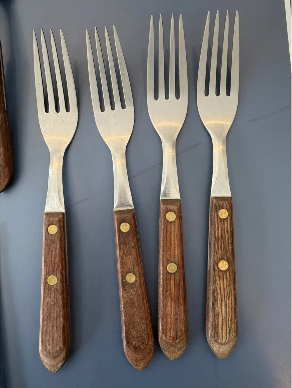 Vtg WF Washington Forge Town & Country Wood Handle  SS Flatware Lot Of 27